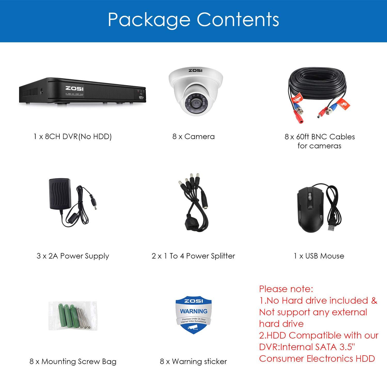 ZOSI 720p Dome Camera System for Home,1080N Security DVR 8 Channel and